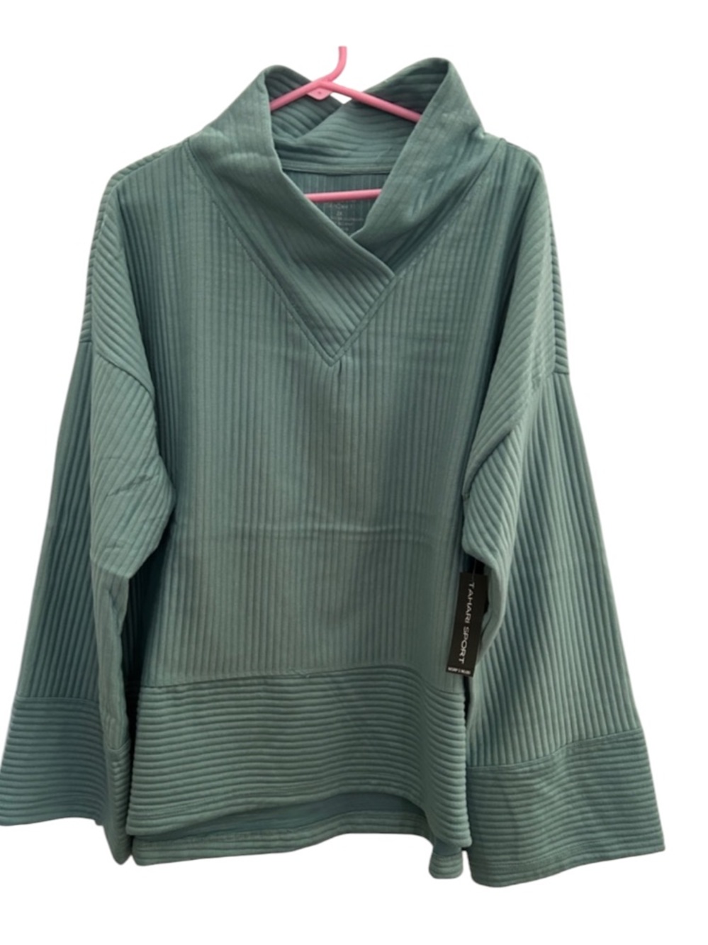Tahari Ribbed Teal Green Pullover Sweater